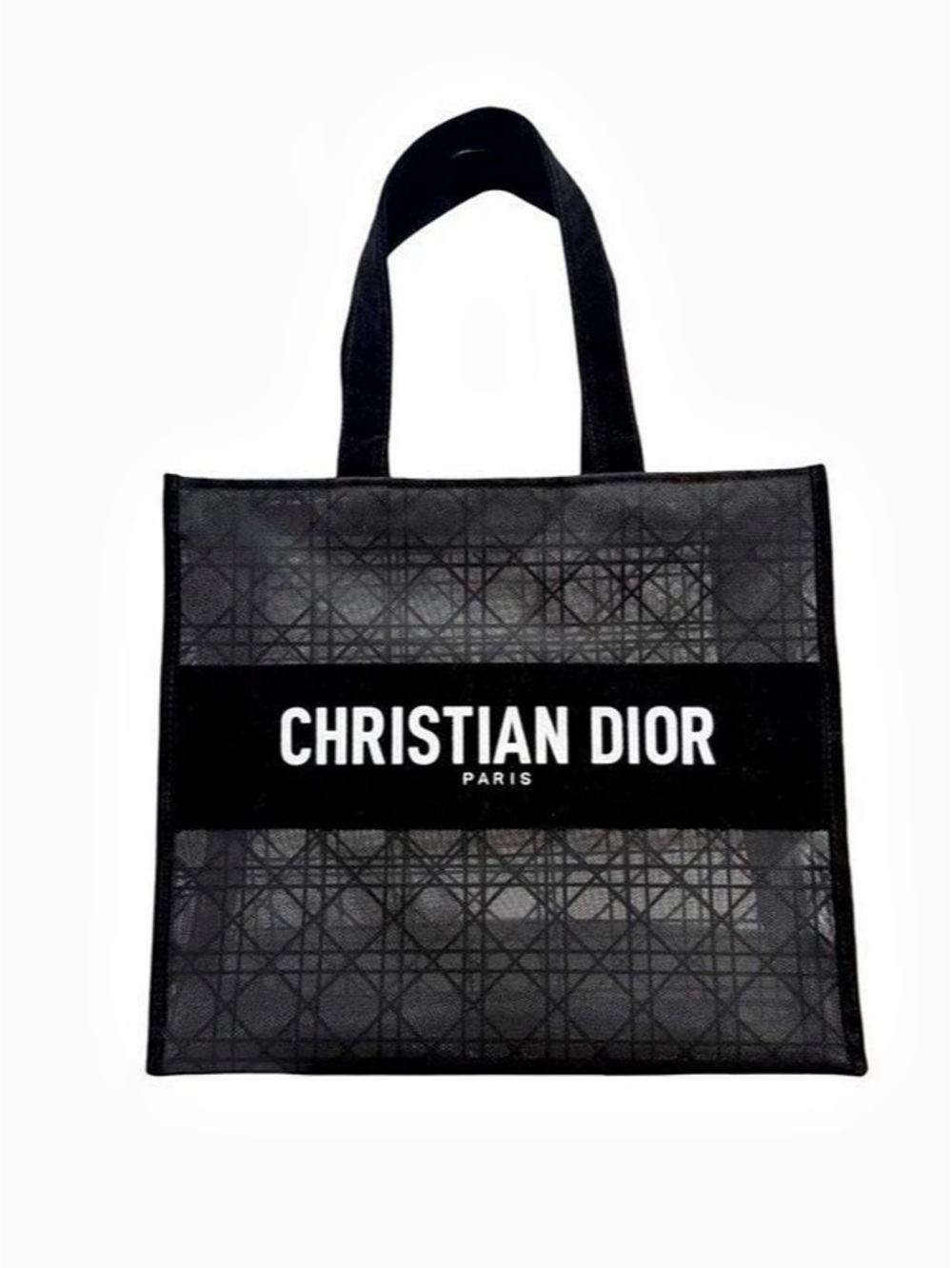 DIOR Black mesh Tote bag purse pattern velvet large cannage shopper LOGO